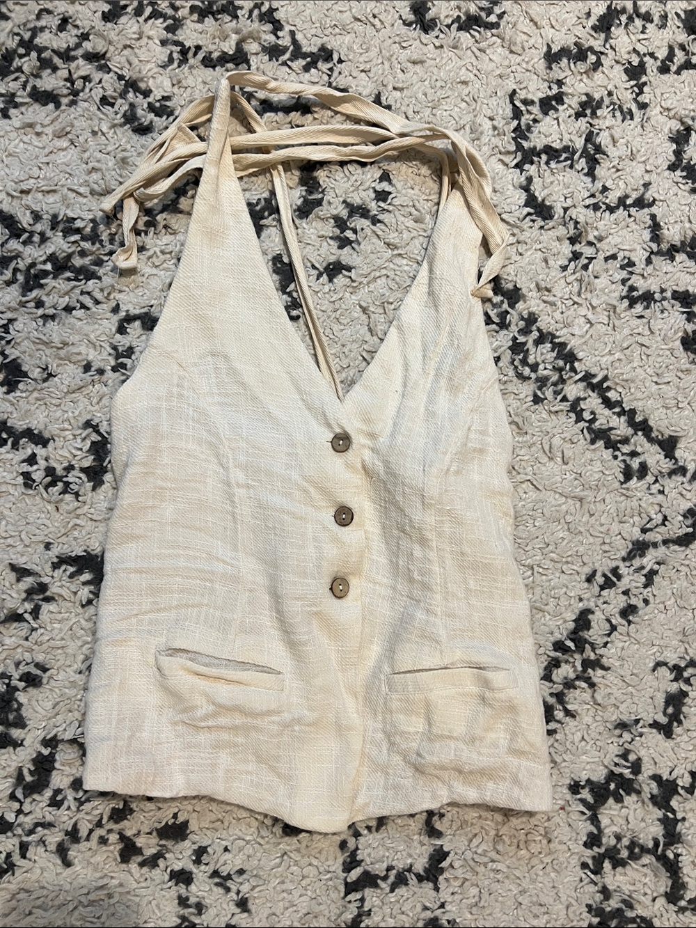 Free People Cream Halter Back-Tie Wide-Leg Jumpsuit - Picture 2 of 3